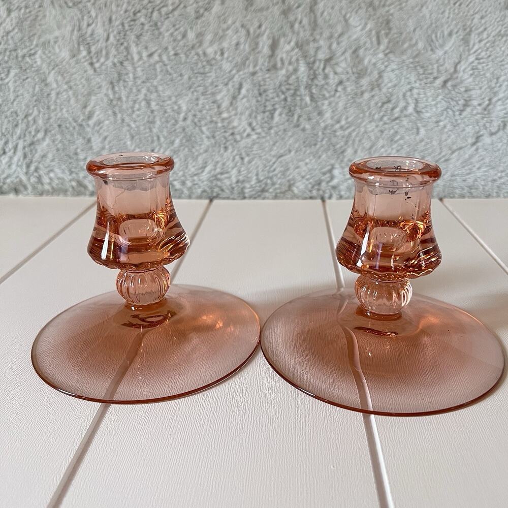 Heisey Mercury Vintage Pink Glass Candle Holder Set Of 2